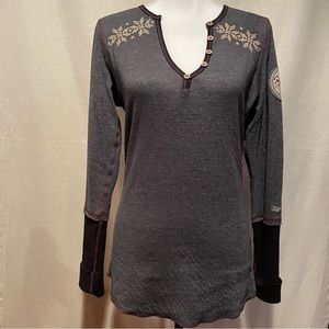 Women's Embroidered Ski Henley Top from Alp-N-Rock in Charcoal/Black Size Small
